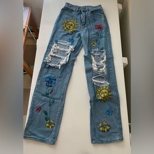 SHEIN baggy ripped jeans with print